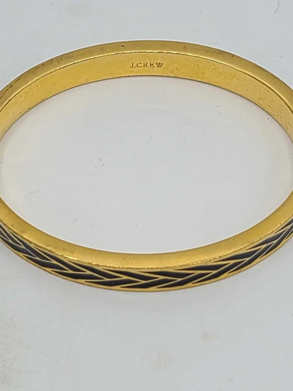 J Crew Black Enamel Gold Tone Textured Hinged Bangle NWOT